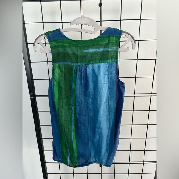 LOFT Blue and Green Sleeveless Petite Blouse EUC - Picture 9 of 9